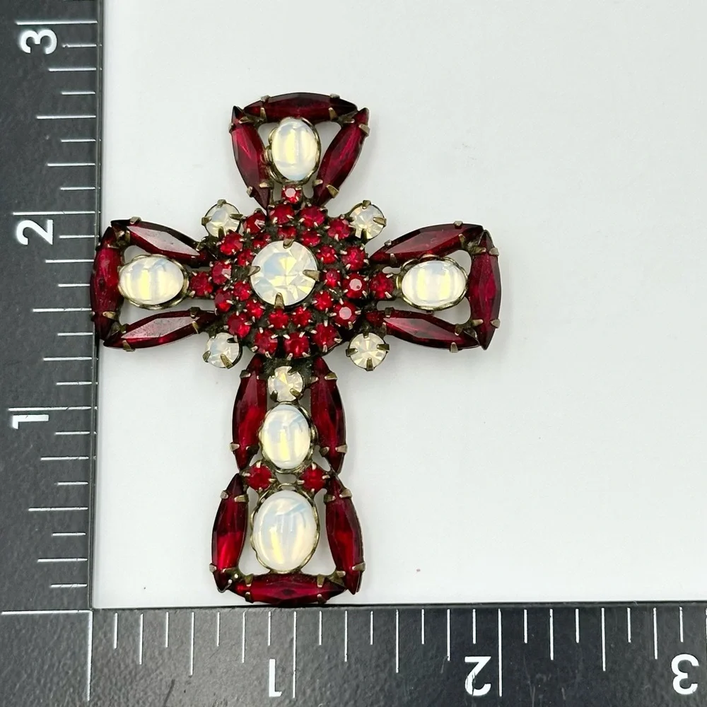 Alice Caviness Signed Rare Vintage Red Christian Cross Brooch